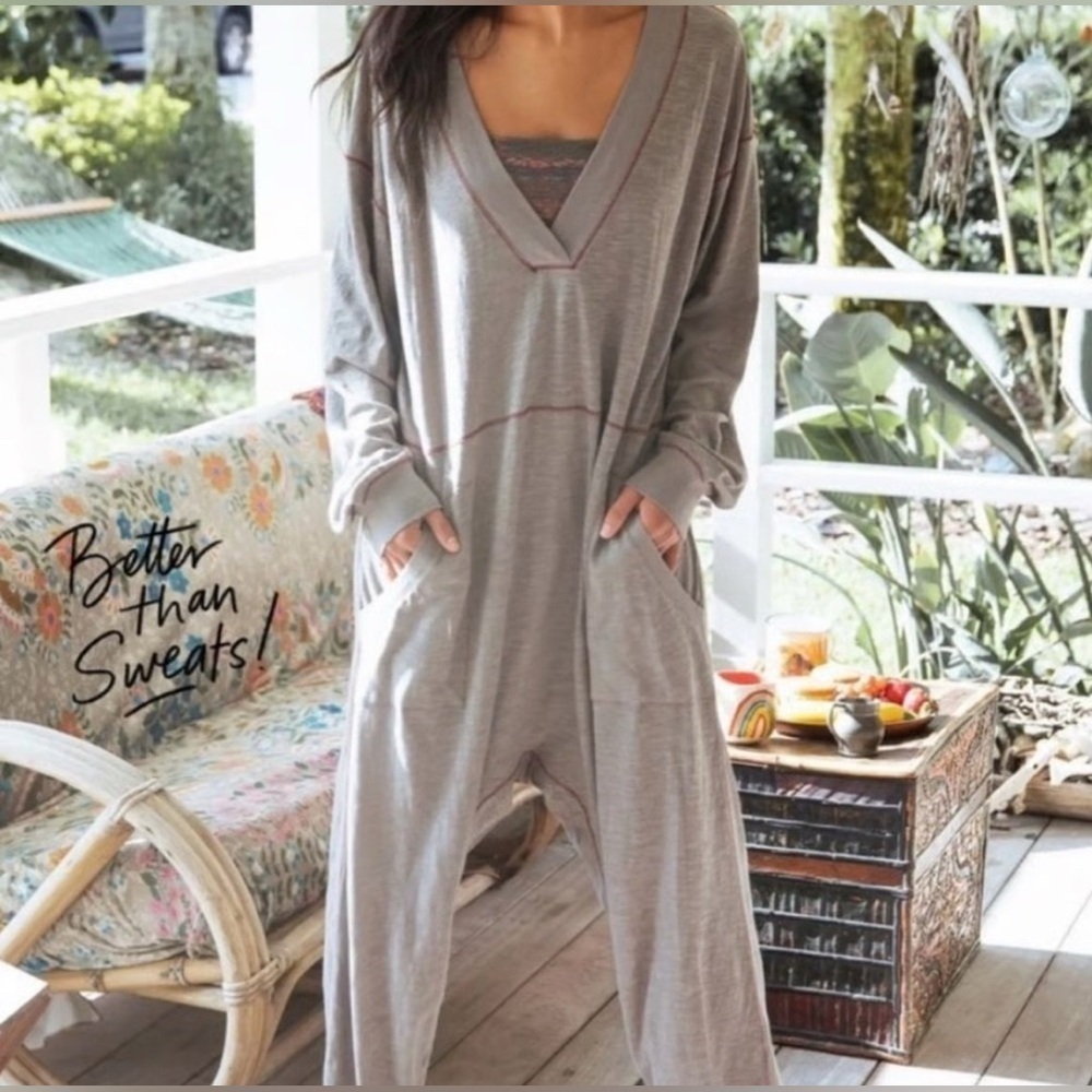 New Natural Life Johnnie Cotton Jumpsuit Women's Charcoal Gray Loungewear Medium